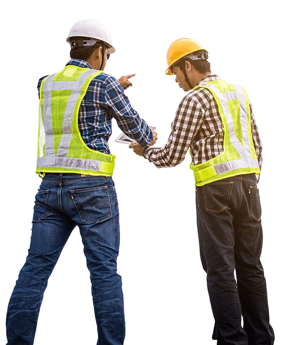 Construction workers with a consultant